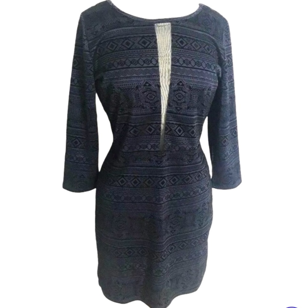 Derek Heart Shift velvet Texture dress large navy